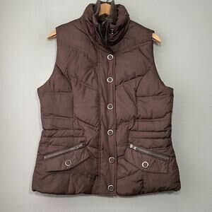 Y2K BP Baileys Point Chocolate Brown Down Puffer Vest Womens Size Medium Gilet